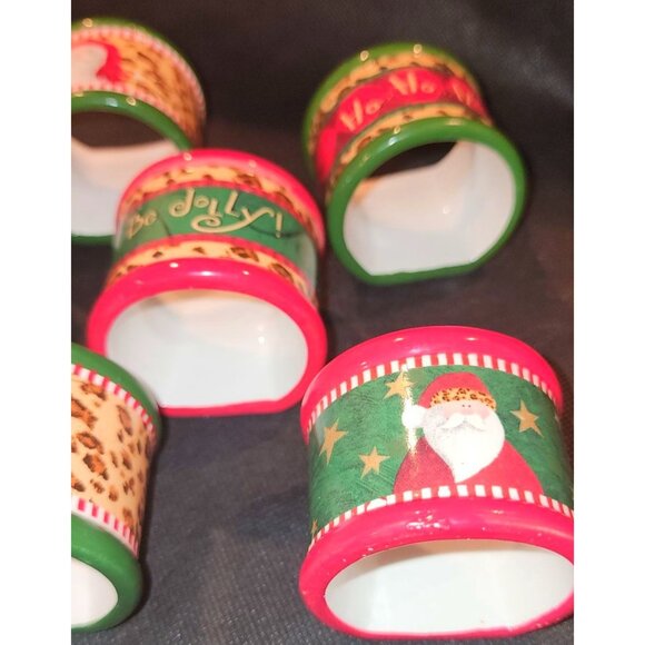 Lot Of 8 Christmas Ceramic Napkin Holders Santa Leopard Print 2" Round - Picture 5 of 6